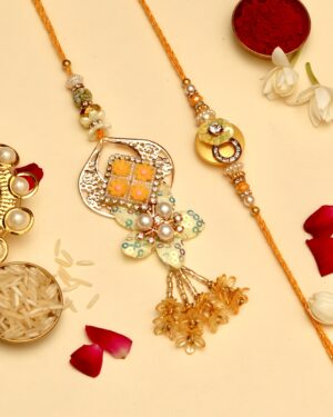 Pushp Rakhi Set - Sunehri