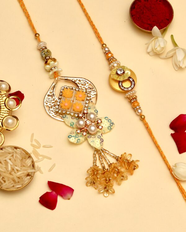 Pushp Rakhi Set - Sunehri