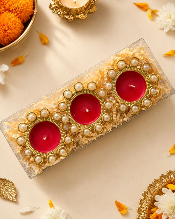 Pearl Tealights: RUBY RED | Set of 3 pcs