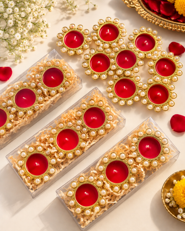 Pearl Tealights: RUBY RED | Set of 3 pcs