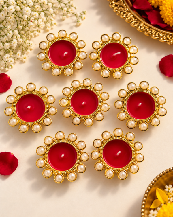 Pearl Tealights: RUBY RED | Set of 3 pcs